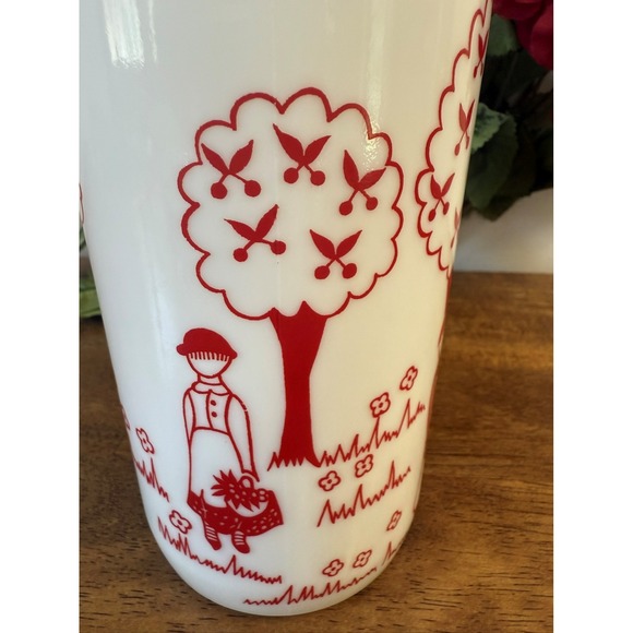 Vintage Portugal Milk Glass Bottle Red Folk Art Design Children Original Lid‎ - Picture 5 of 8